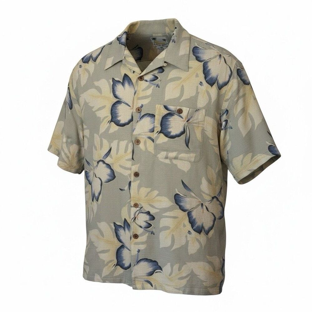 Men's Banana Cabana Shirt XL 100% Silk, Floral Short Sleeve with Buttons